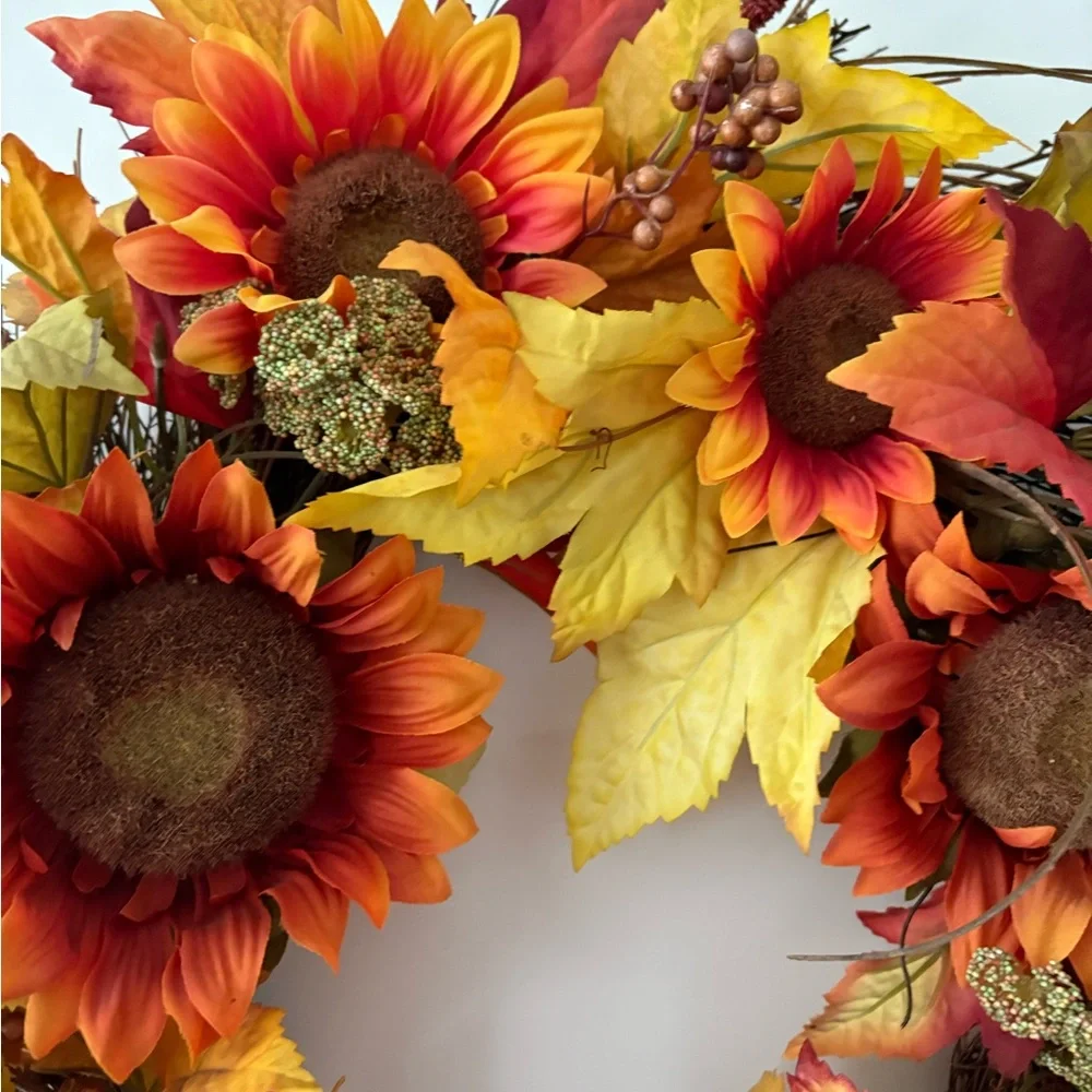 Autumn Sunflower Wreath with Yellow and Orange Accents
